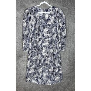 Express Dress Womens Size XL Blue Animal Print Hi Low Long Sleeve V-Neck Keyhole